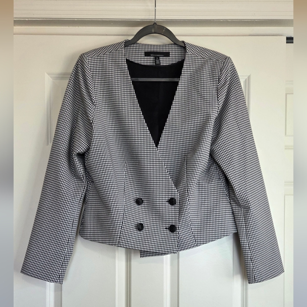White House Black Market Black & White Gingham Cropped Blazer - Size 14 - Picture 2 of 8